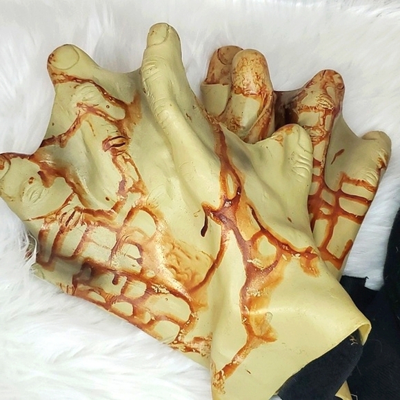 Latex Faceless Whole Head Mask with Gloves - Fabric Cowl Neck Hair Cover Unisex - Picture 5 of 9